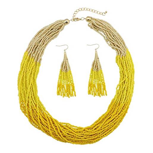 Bocar - parure collana con perline multistrato e orecchini da donna e lega, colore: giallo, cod. （nk-10459-yellow）