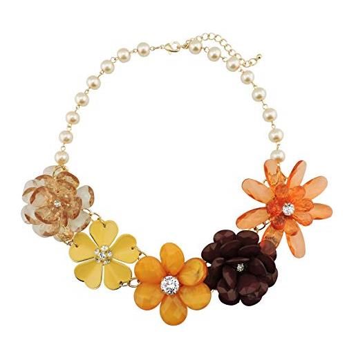 Bocar 5 fiore intrecciato cristallo dichiarazione grosso collana bib collare perla gioielli per le donne acrilico lega acrilico (nk-10127-orange)