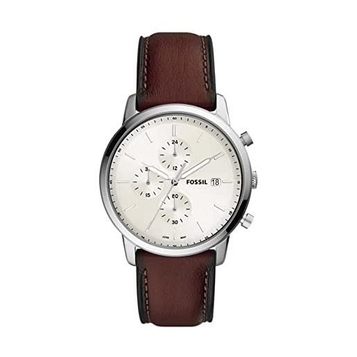 Fossil orologio minimalist chrono da uomo, movimento cronografo al quarzo, cassa in acciaio inossidabile argentato da 42 mm con cinturino in pelle, fs5849