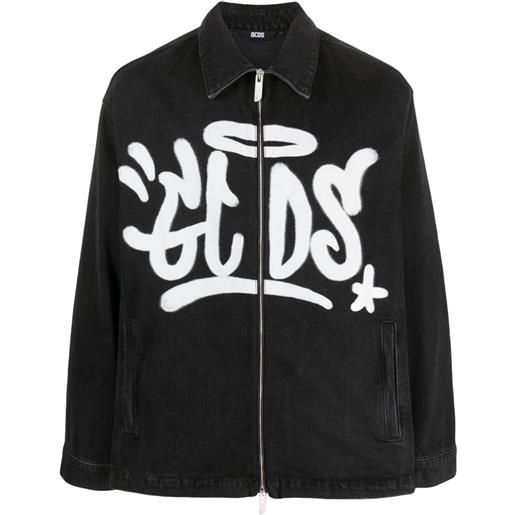 Gcds giacca denim con stampa grafitti - nero