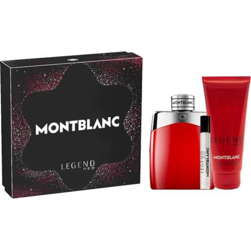 MONTBLANC legend red confezione 100 ml eau de parfum + 7,5 ml travel spray eau de parfum + 100 ml shower gel