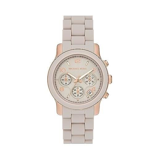 Michael Kors orologio per le donne, movimento cronografo runway, orologio in acetato con cassa da 38 mm, beige e oro rosa