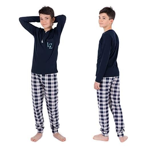 LOREZA ® ragazzi set pigiama due pezzi in cotone (128-134 (8-9 anni), blu)