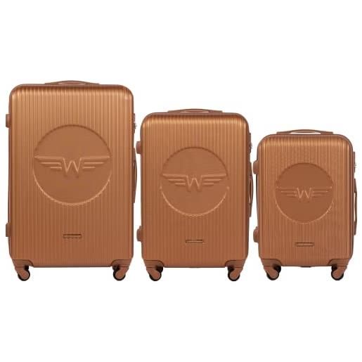 W WINGS wings - borsa da viaggio leggera con ruote e manico telescopico, confezione da 3 pezzi, colore: marrone, marrone, 3 set, valigetta