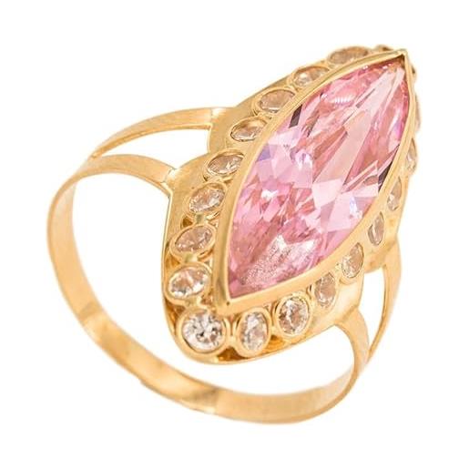 PRIORITY anello solitario in oro 18 k con centro rosa di francia e cerchio di zirconi anello solitario | anello centrale rosa | francia | anello con zirconi | e oro giallo, 20, cod. 64968-20