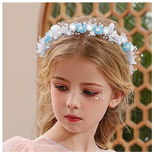 IYOU copricapo floreale principessa cerchietto di perle blu fasce per capelli da sposa floreali in cristallo accessori per capelli damigelle comunione matrimonio compleanno