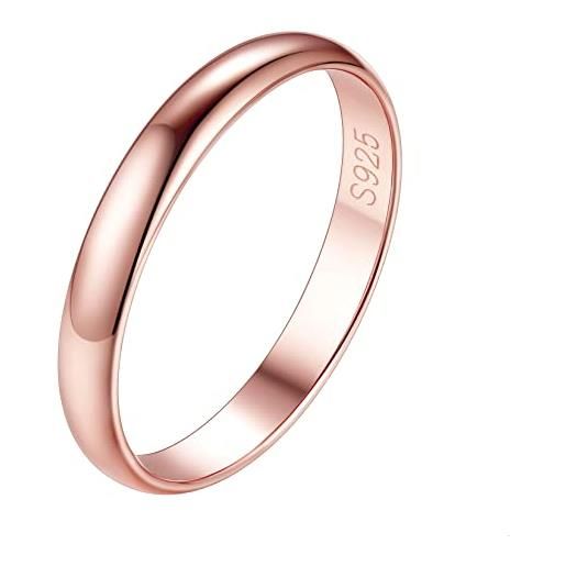 Suplight anello oro rosa donna fedina donna argento, misura 23 anello sottile donna argento 925 confezione regalo-larghezza 3 mm
