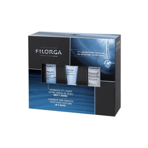 Filorga hydra-hyal cofanetto con siero idratante rimpolpante + crema idratante + acqua micellare
