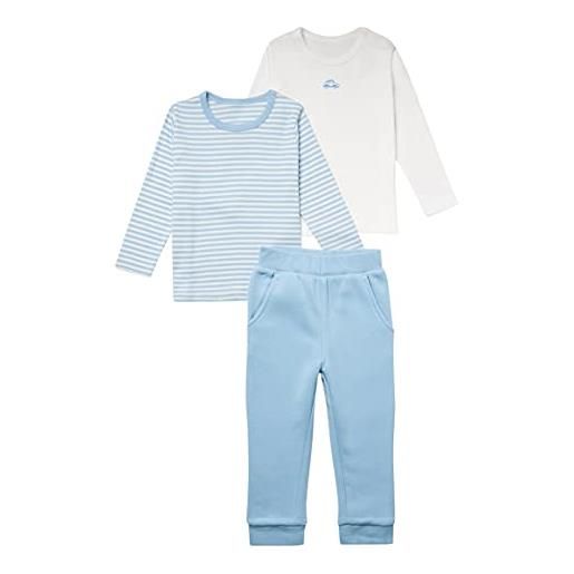 Stellou & friends stellou - set di vestiti per neonati, 3 pezzi, cotone biologico, 2 magliette a maniche lunghe e pantaloni in jersey, blu/bianco, 86/92 cm
