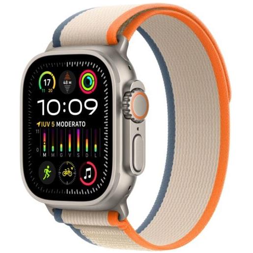Apple smartwatch Apple watch ultra 2 gps + cellular 49mm cassa in titanio con cinturino trail loop s/m arancione/beige [mrf13ty/a]