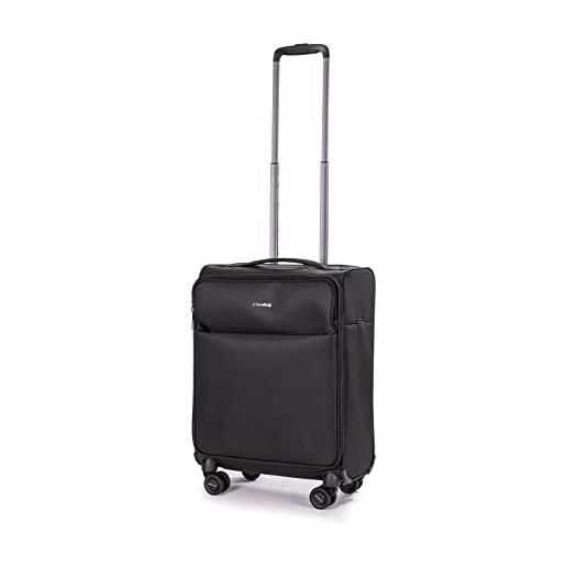 Stratic light + koffer weichschale reisekoffer trolley rollkoffer handgepäck, tsa kofferschloss, 4 rollen, erweiterbar, nero, s, s