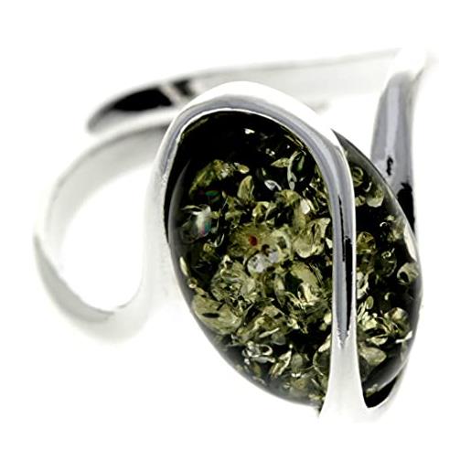 SilverAmber Jewellery uk anello regolabile in vera ambra baltica e argento sterling 925, design moderno, gl477, argento, ambra verde (gl477ga)