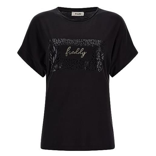FREDDY - t-shirt in jersey viscosa con grafica lucida in tono colore, donna, nero, medium