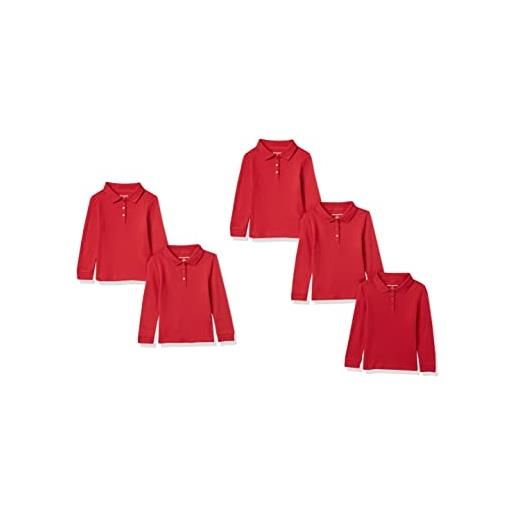 Amazon Essentials polo in interlock a maniche lunghe stile uniforme bambine e ragazze, pacco da 5, rosso, 11-12 anni