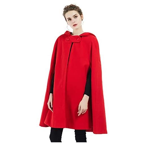 BEAUTELICATE donna mantello con cappuccio inverno misto lana cappotto medievale robe lungo poncho giacca con giromanica per cosplay halloween costume natale matrimonio (nero - mezza lunghezza 90cm)