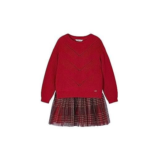 Mayoral vestito tricot tul per bambine e ragazze rosso 9 anni (134cm)