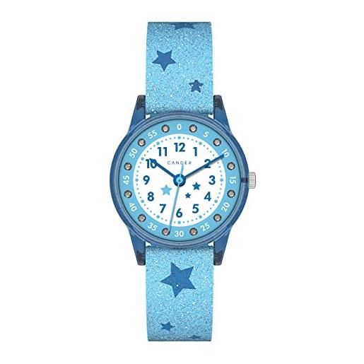 Cander Berlin mna 1630 r - orologio da polso per bambini, 3 atm, impermeabile, analogico, con glitter blu, stelle per bambini, cinghia