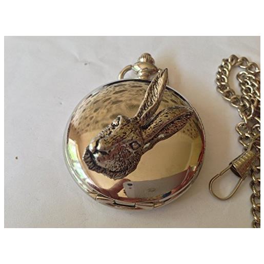 prideindetails a73, orologio da taschino con testa di coniglio, in argento lucido, regalo da uomo, al quarzo, prodotto a sheffield