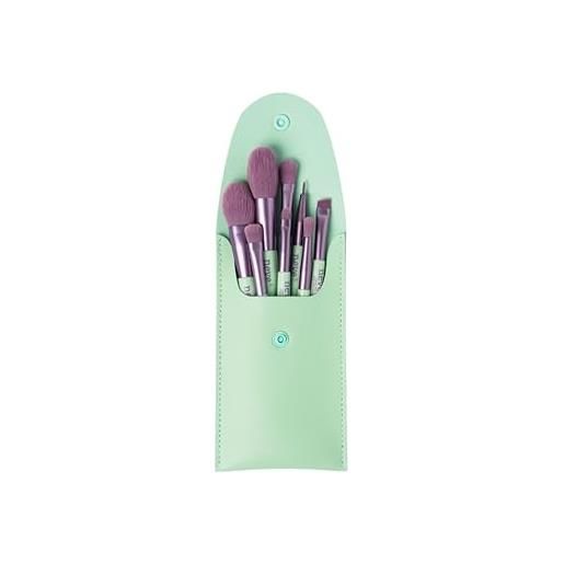 Neve Cosmetics set di 8 pennelli da viaggio in pratica pochette verde menta | pastel pop