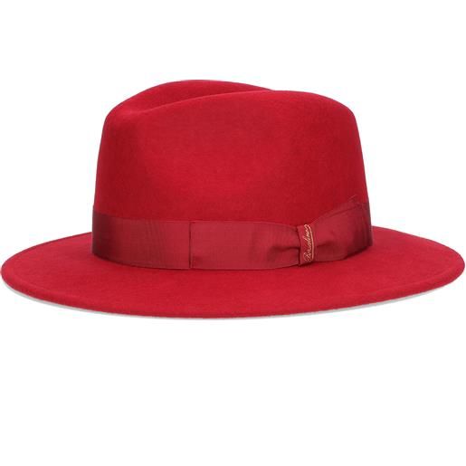 Borsalino cappello macho feltro lana sfoderato, cinta cannetè 3 cm, rosso, tg. 57