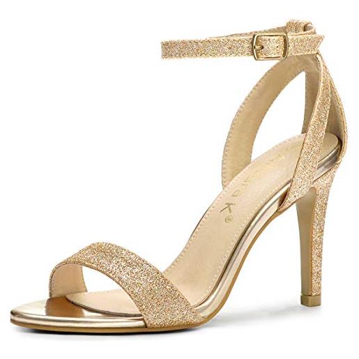 Allegra K sandali da donna con cinturino alla caviglia con tacco alto a spillo, oro, 38 eu