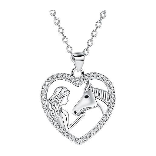 Hifeeled collane ragazze e cavalli donne argento 925 ciondolo cuore collana dell'amicizia regolabile |45cm+5|regalo originale per donne e sorelle