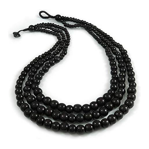 Avalaya collana con perline di legno a strati, colore nero, lunghezza 70 cm, misura unica, legno