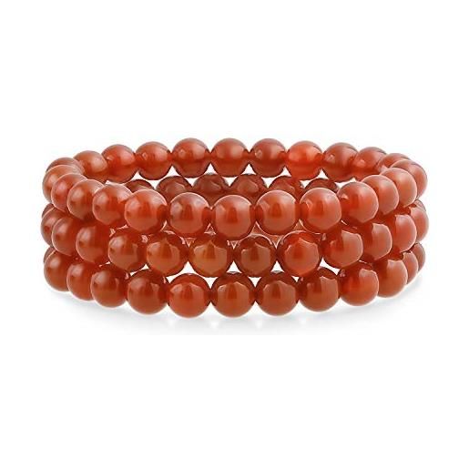 Bling Jewelry set di 3 plain impilare rotondo corniola pietra rossa palla perlina impilabile braccialetto stretch per le donne adolescenti per gli uomini 8mm