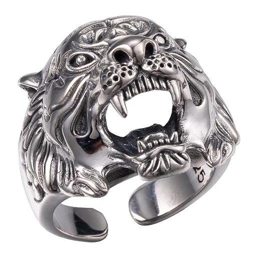 ForFox anello tigre animale in argento sterling 925 vintage per uomo donna regolabile