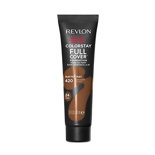 Revlon color. Stay full cover longwear matte foundation, resistente al calore e al sudore, trucco viso leggero, color mogano (420), 30 ml