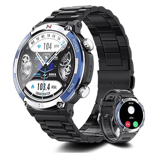 TIFOZEN smartwatch orologio uomo con chiamate/1,52 quadrante in vetro gorilla/bussola/impermeabile ip68/cardiofrequenzimetro spo2 sonno/110+ modalità sportive/2 cinturino, per ios/android (blu)
