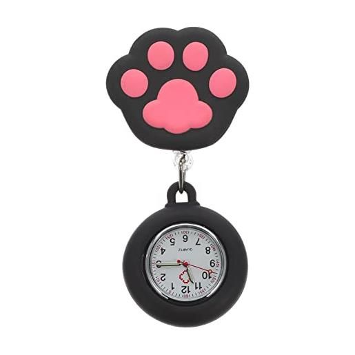 Hemobllo orologio da tasca per orologio da infermiera: simpatico ciondolo a forma di zampa di gatto con risvolto a forma di zampa di gatto con orologio da appendere per medico clinica