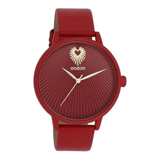 Oozoo timepieces - orologio da polso da donna con cinturino in pelle, di alta qualità, da donna, elegante, analogico, rotondo, dahlia red dahlia red, cinghia