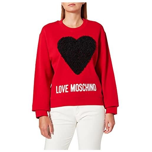 Love Moschino round neck long sleeved sweatshirt maxi heart with tulle ruffle applique and logo print maglia di tuta, o93+cuore nero, 50 donna