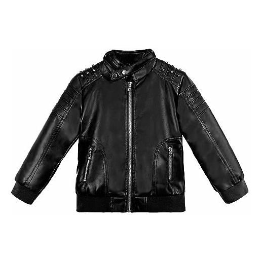Volunboy bambino ragazzi giacca in pelle pu sintetica con borchie, moto biker autunnali cappotti giubbotto(rivetto nero, 6-7 anni, taglia 130)