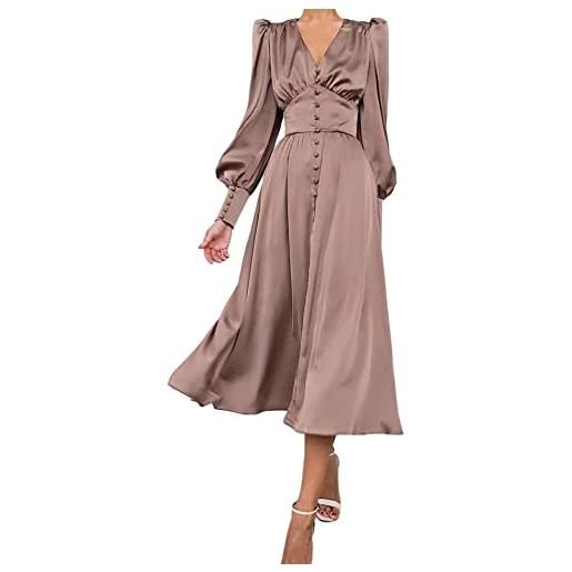 xxxiticat abito da donna a maniche lunghe, in raso, a maniche lunghe, con bottoni, con volant, stile vintage, maniche a sbuffo, blu scuro, xl