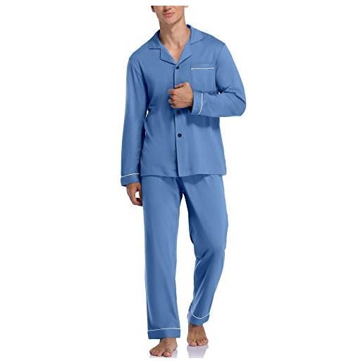 COLORFULLEAF pigiama da uomo in cotone, set classico pigiama da uomo con bottoni, biancheria da notte da uomo, azzurro, l