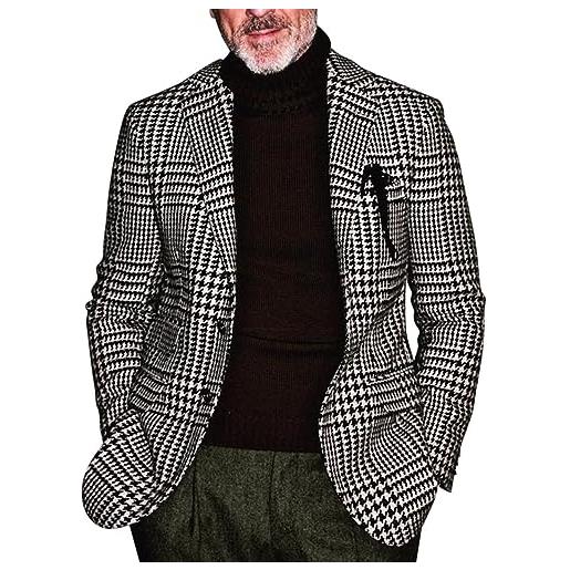 Oanviso blazer da uomo a scacchi slim fit giacca con bottone elegante blazer affare giacche da abito casual cappotti twill moda cappotto autunno blazers con risvolto classico formale giacca g 01 xl