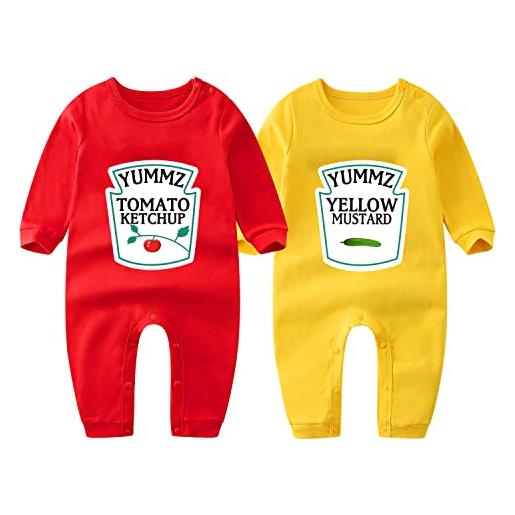 culbutomind 2 tutine per neonati gemelli body per bambina yummz tomato ketchup bambino neonato divertenti body per neonato gemelli(tomato 3m)