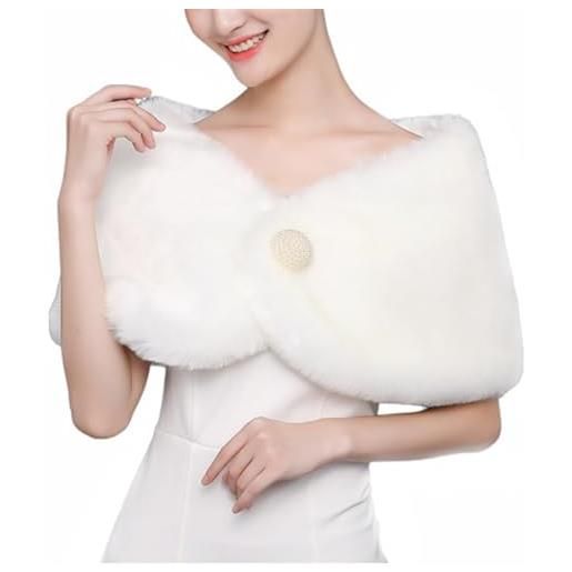 BESTORI stola donna coprispalle di pelliccia sintetica invernale sciarpa per sposa e damigelle d'onore bianco