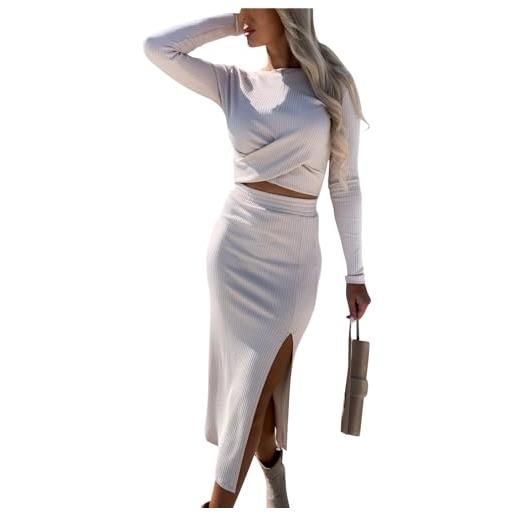 shownicer abito a collo alto donna set 2 pezzi vestiti invernali maglione e gonna in maglia elegante vestito in maglia gonna aderente b cachi m