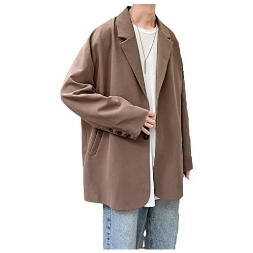YIOLEAMP uomini casual abiti allentati vintage semplice all-match trendy coreano classico monopetto elegante blazer, marrone, xxl