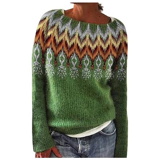 FNKDOR 2023 maglione donna autunno inverno maglioni stampa piuma di pavone maglione cashmere maglione norvegese, giallo. , xl