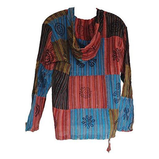 TERRAPIN fiera mens nepal hippy patchwork trippy cotone con cappuccio top/camicia (piccolo)