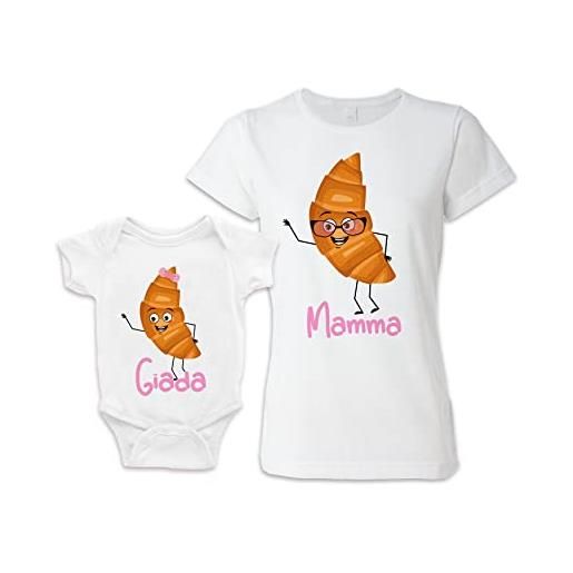 Bulabadoo coppia mamma figlia - tshirt - body neonata - nome personalizzato - cornetti - colazione - croissant - festa della mamma - figlia - cibo - food - femminuccia