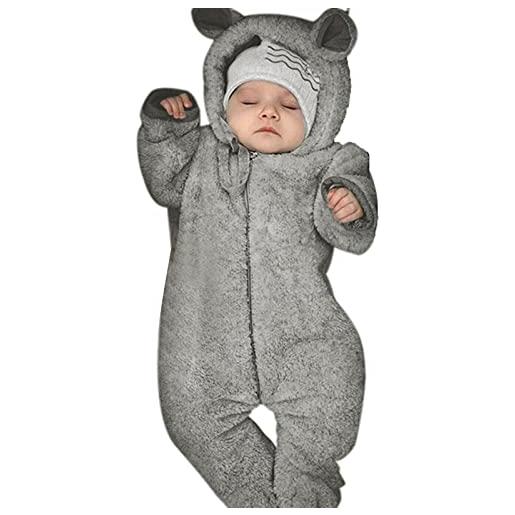LONGYY newborn hooded fleece jumpsuit baby ears infant coat footed girl bear boy romper boys romper&jumpsuit (gray, 0-3 months)