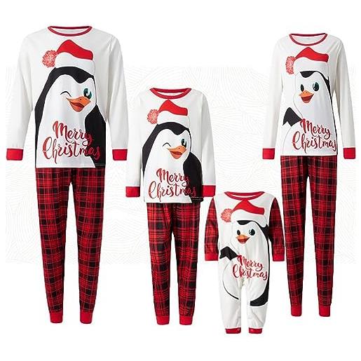 biJerou pigiama natalizio a quadretti con stampa pinguino invernale natale genitore-figlio vestiti carino pigiama natale pigiama per famiglie caldo tuta per la casa, mamma rossa, xl
