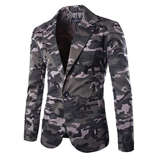 Chyoieya giacca da uomo camouflage autunno camo un bottone blazer slim fit turn-down collare suit giacca cappotti casual verde militare xl