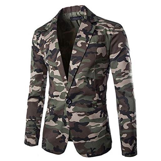 Chyoieya giacca da uomo camouflage autunno camo un bottone blazer slim fit turn-down collare suit giacca cappotti casual verde militare xl