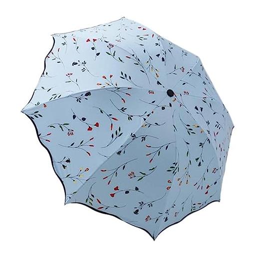 BORATO ombrello pieghevole floral anti-uv ombrello pieghevole pioggia donne mini fiore ombrello per le donne antivento ombrelli ultraleggeri femminile-blue, manual
